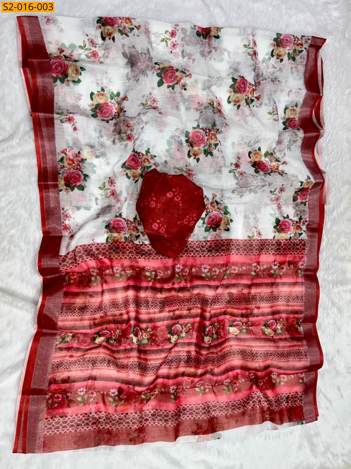 White Fancy linen cotton sarees 