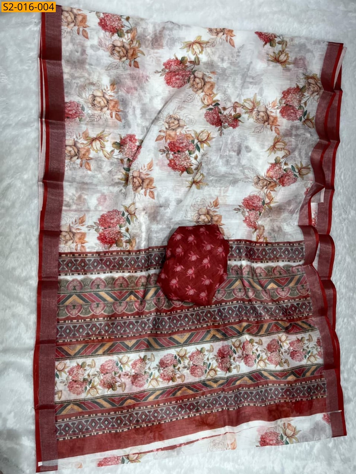 White Fancy linen cotton sarees 