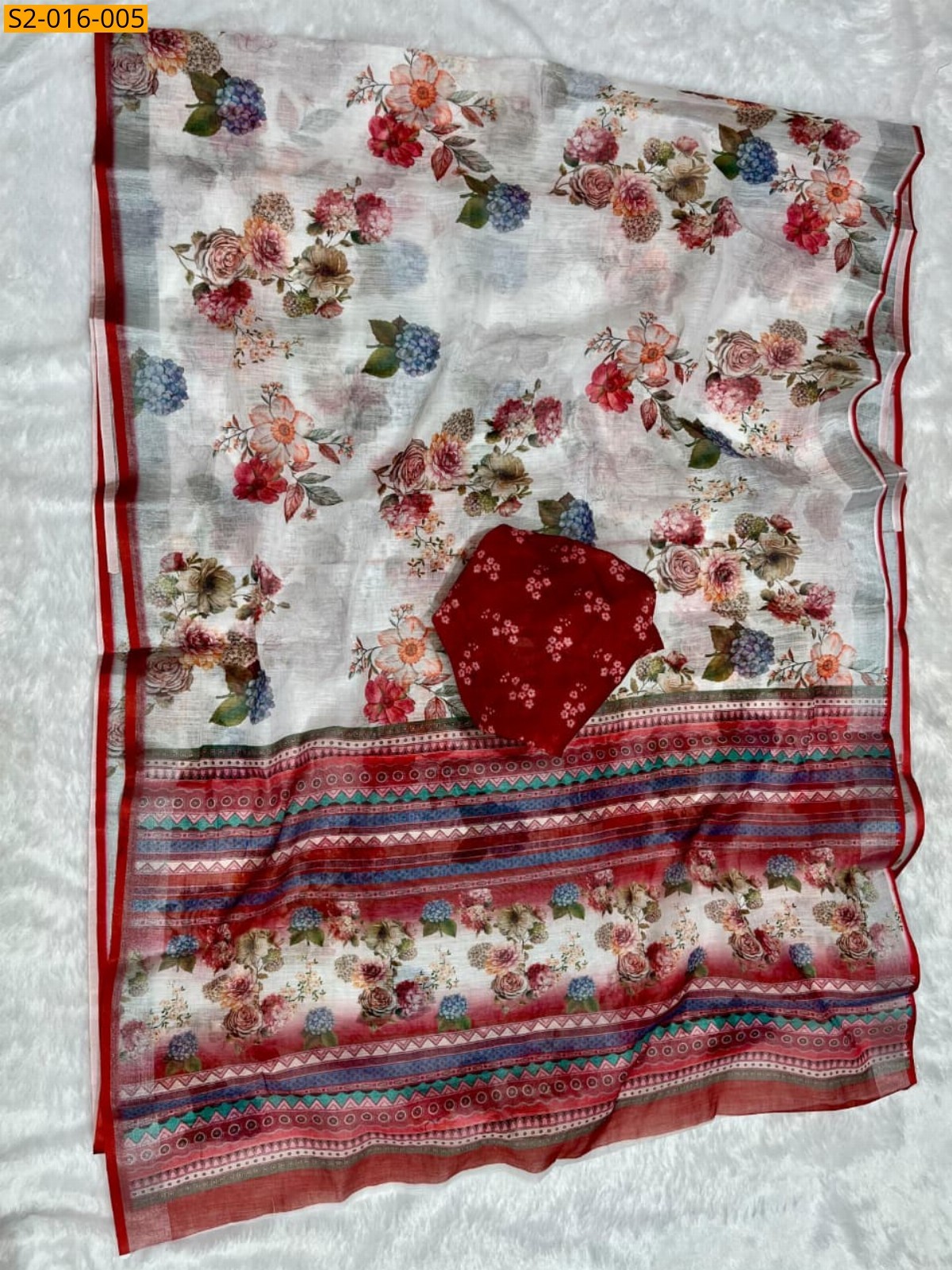 White Fancy linen cotton sarees 