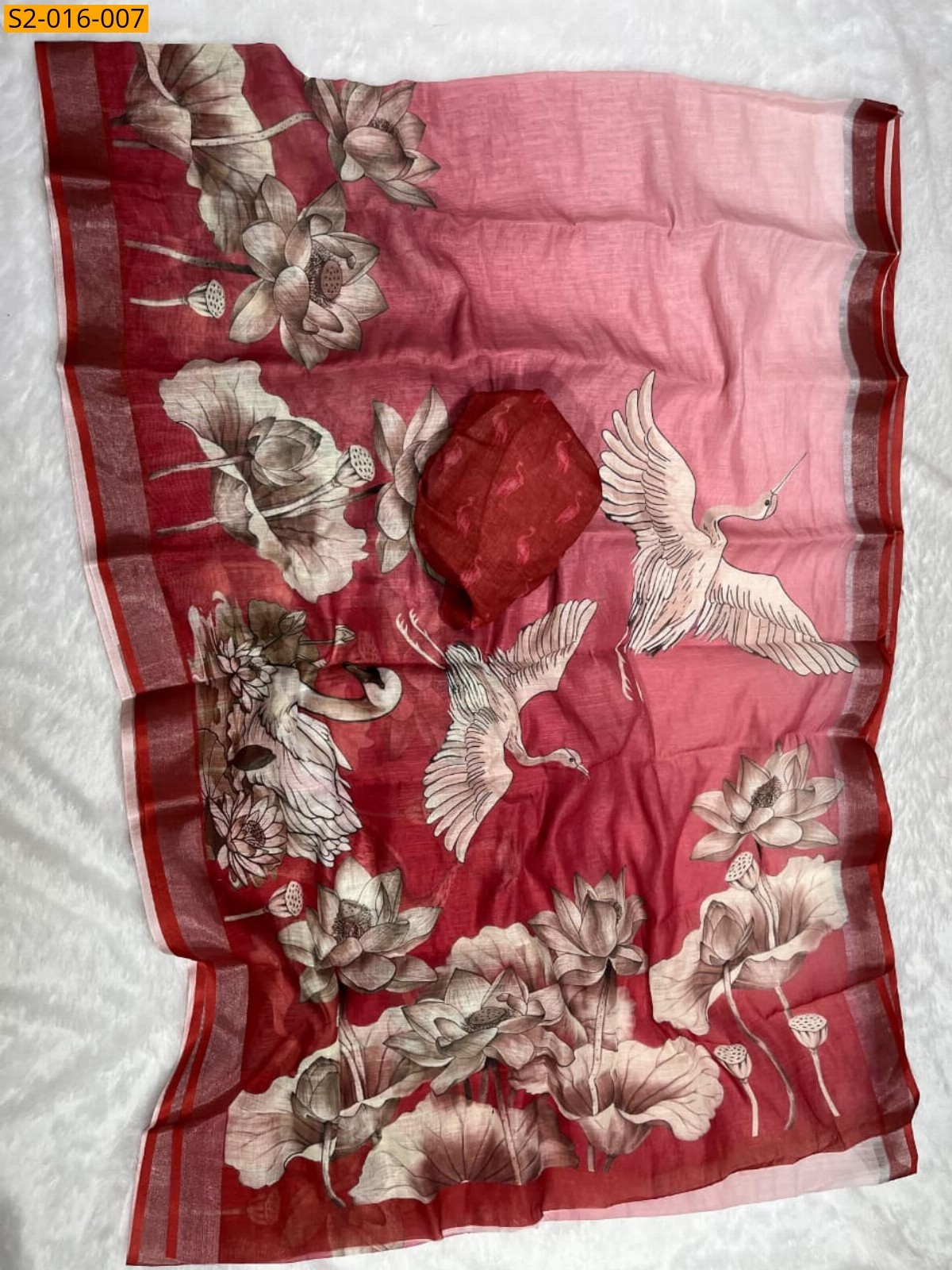Red Fancy linen cotton sarees 