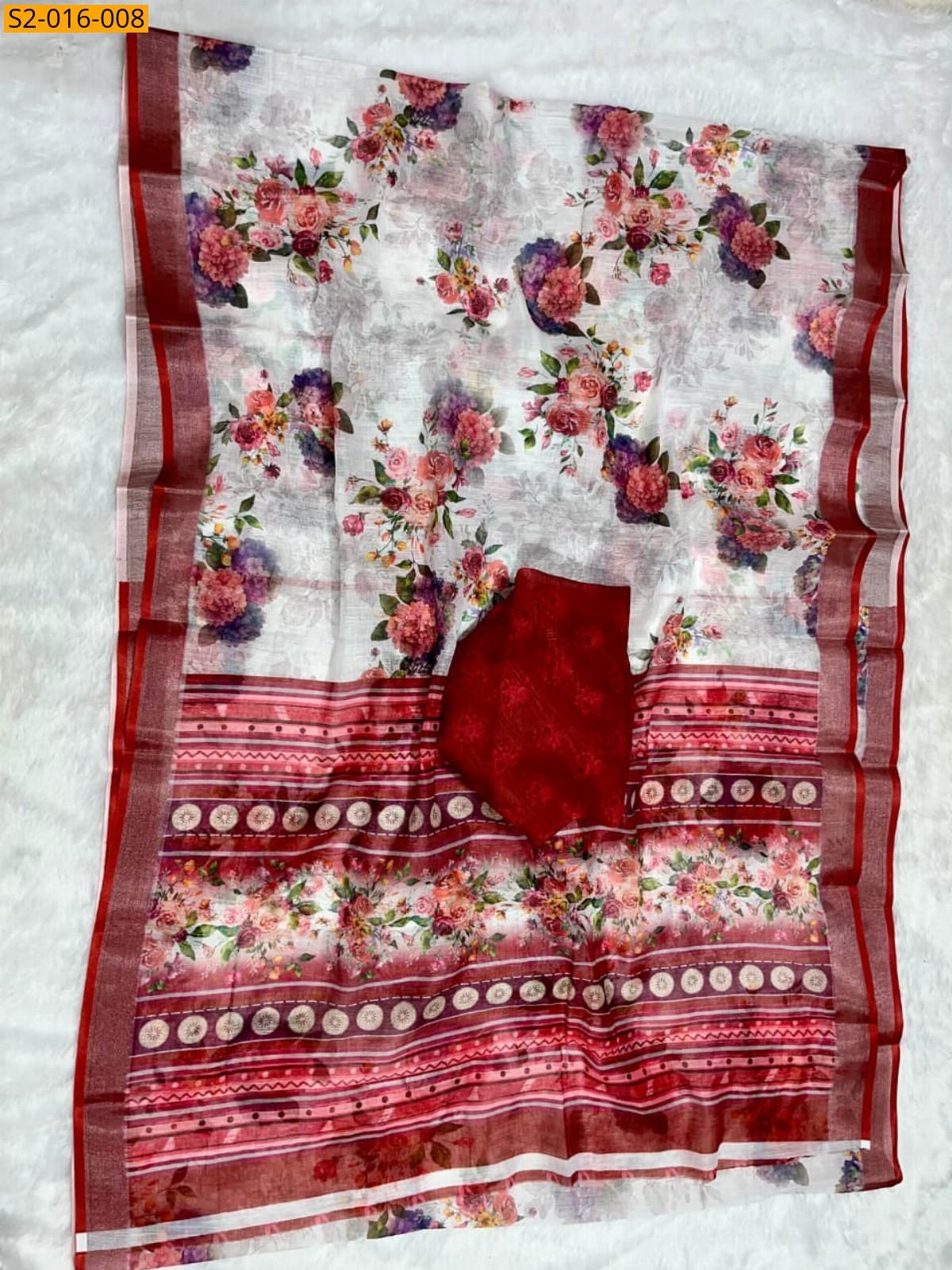 White Fancy linen cotton sarees 