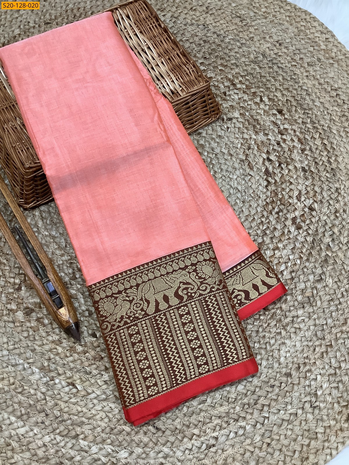 Orange Narayanpet soft cotton sarees