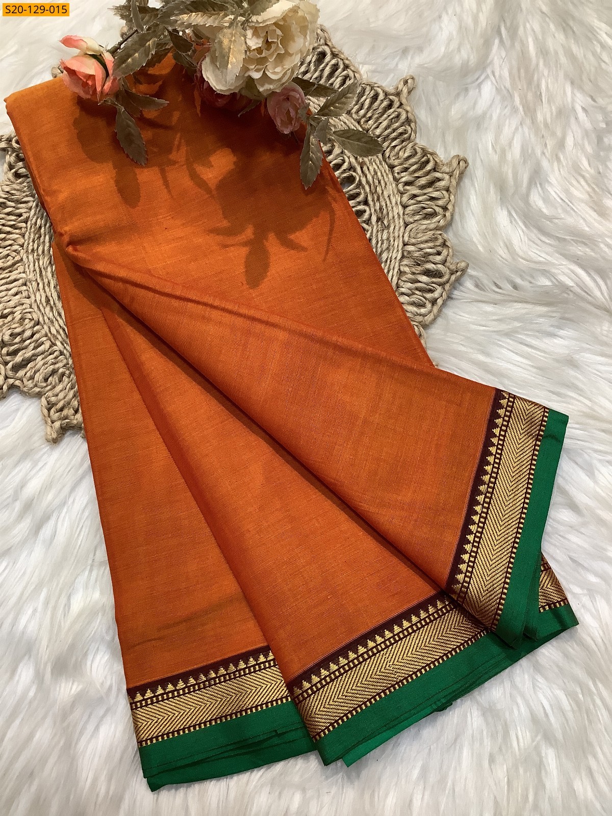 Orange Narayanpet soft cotton sarees