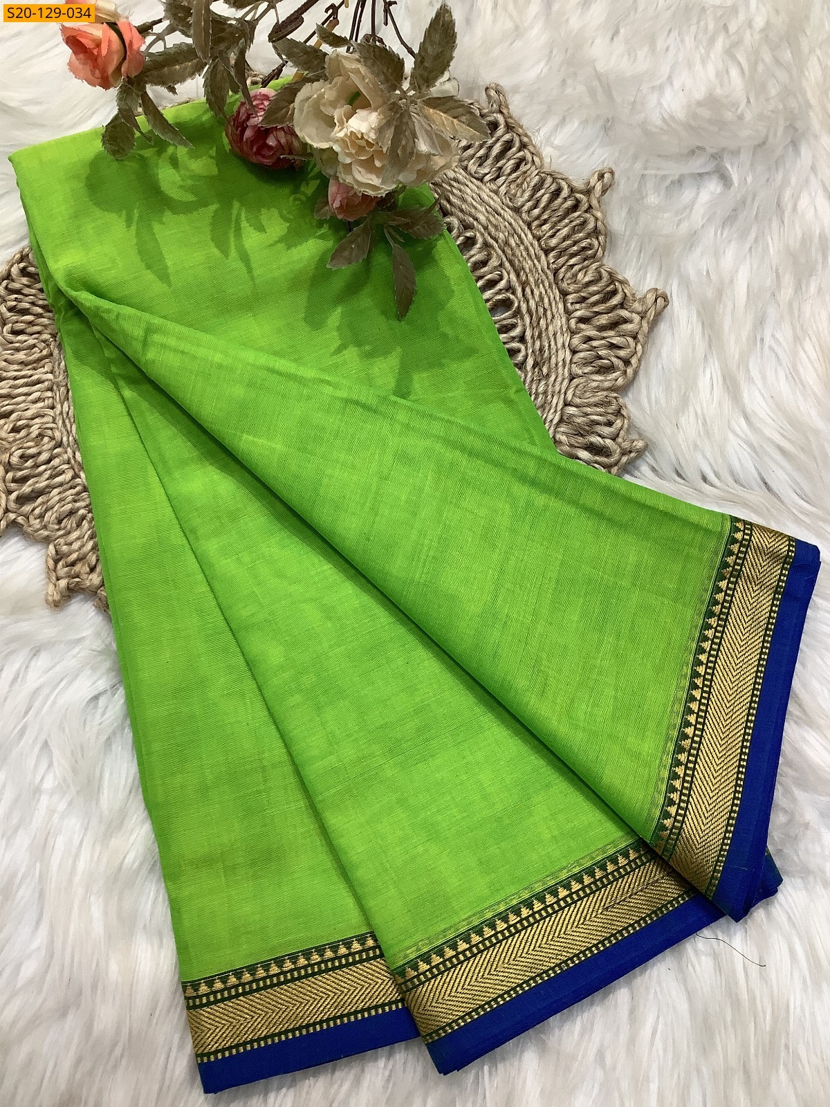 Parrot Green Narayanpet soft cotton sarees