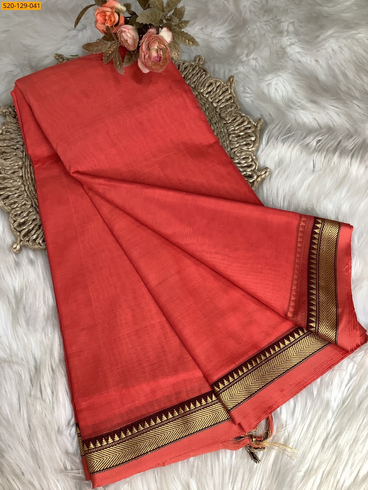 Orange Narayanpet soft cotton sarees
