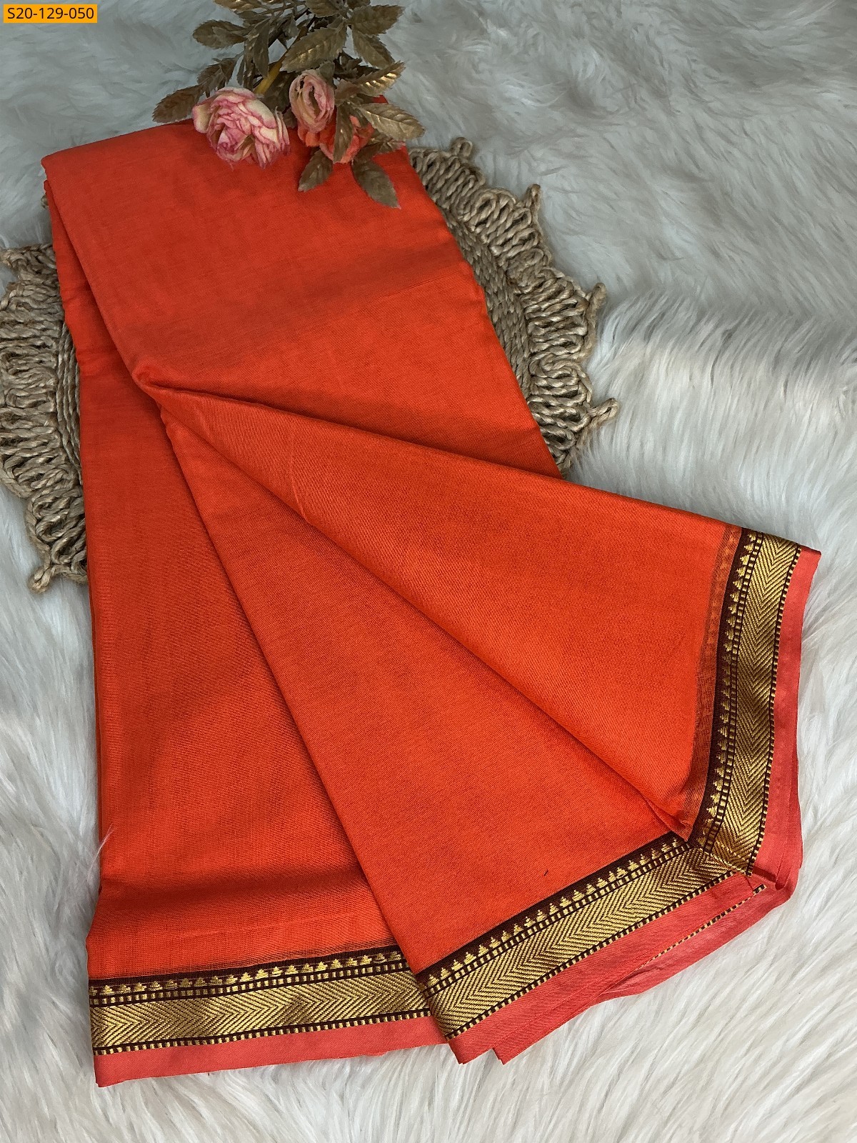 Orange Narayanpet soft cotton sarees