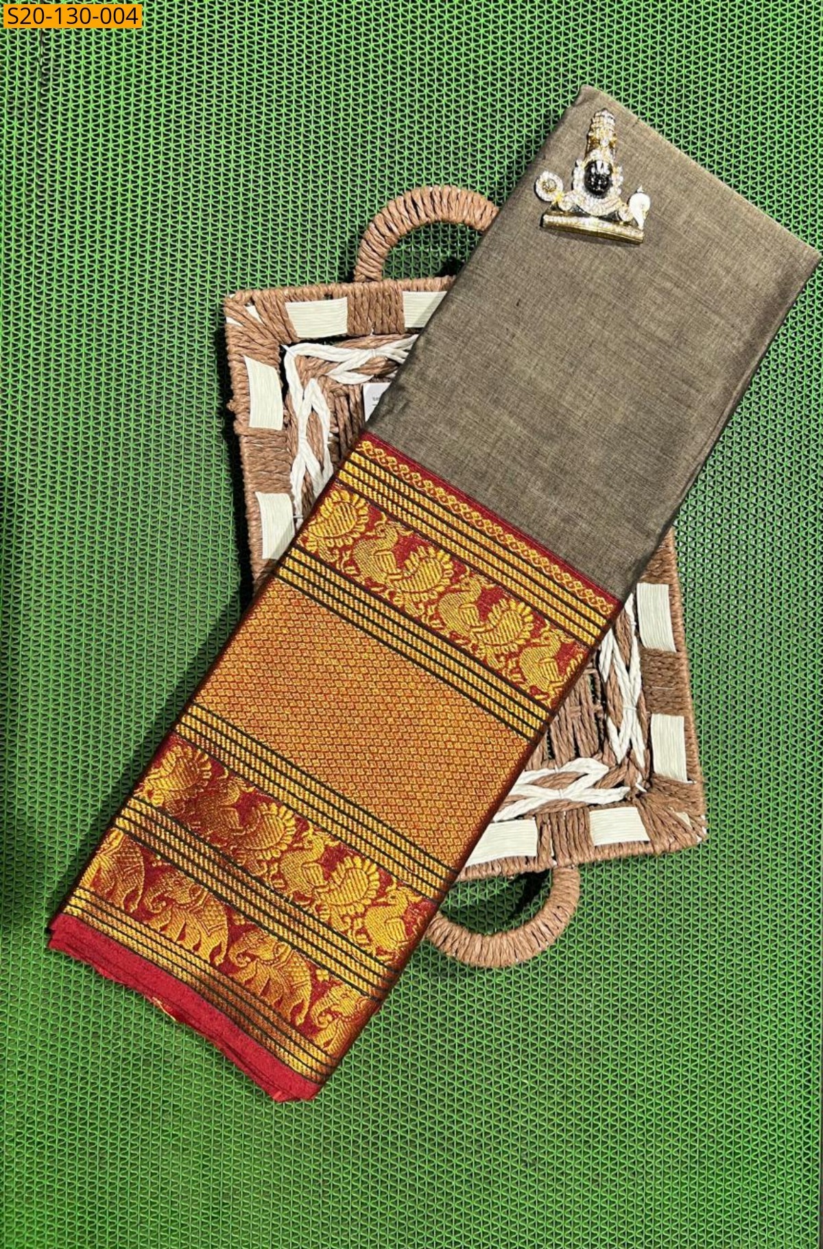 Brown Soft Narayanpet big mayuri border Sarees