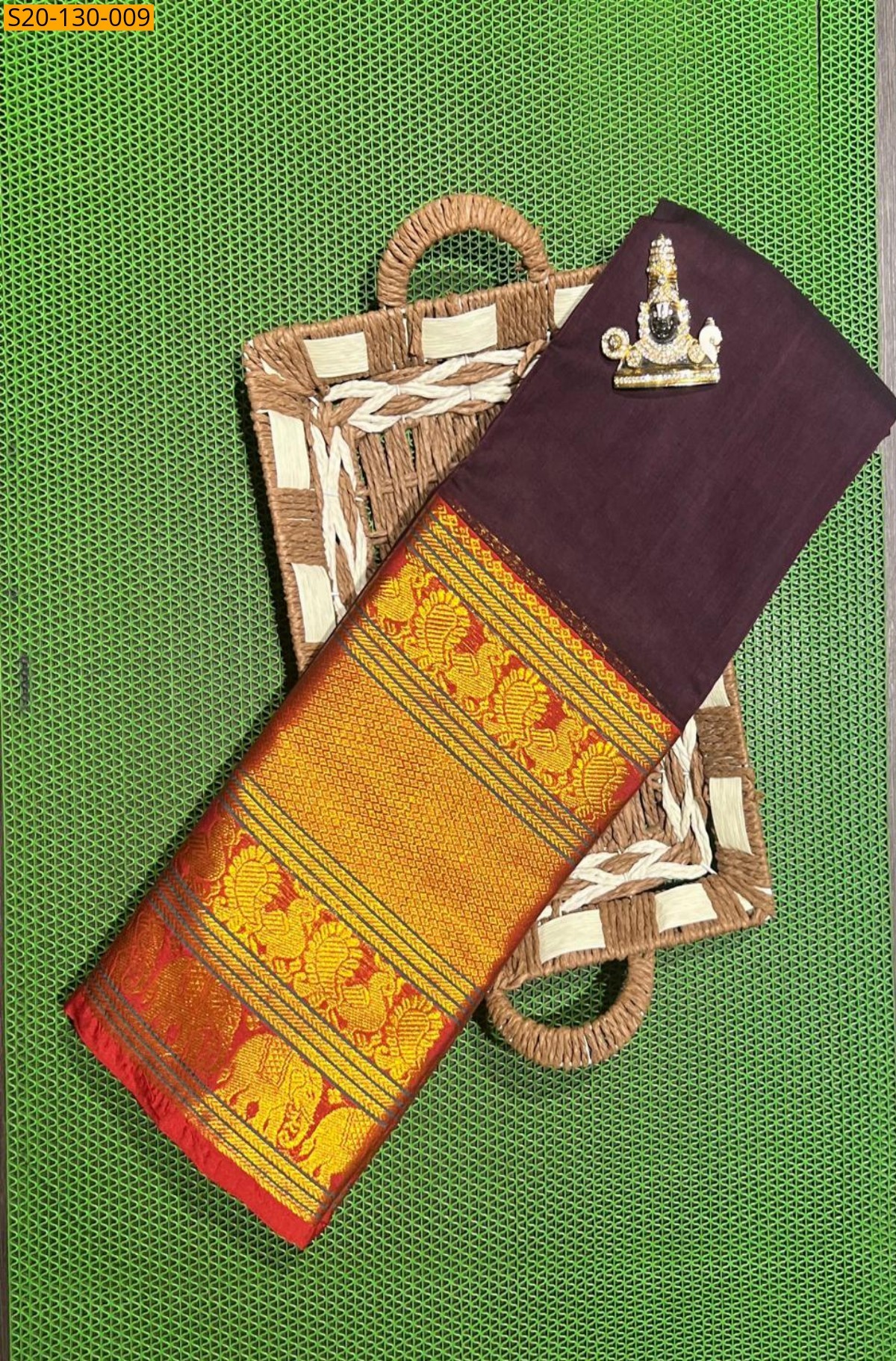 Brown Soft Narayanpet big mayuri border Sarees