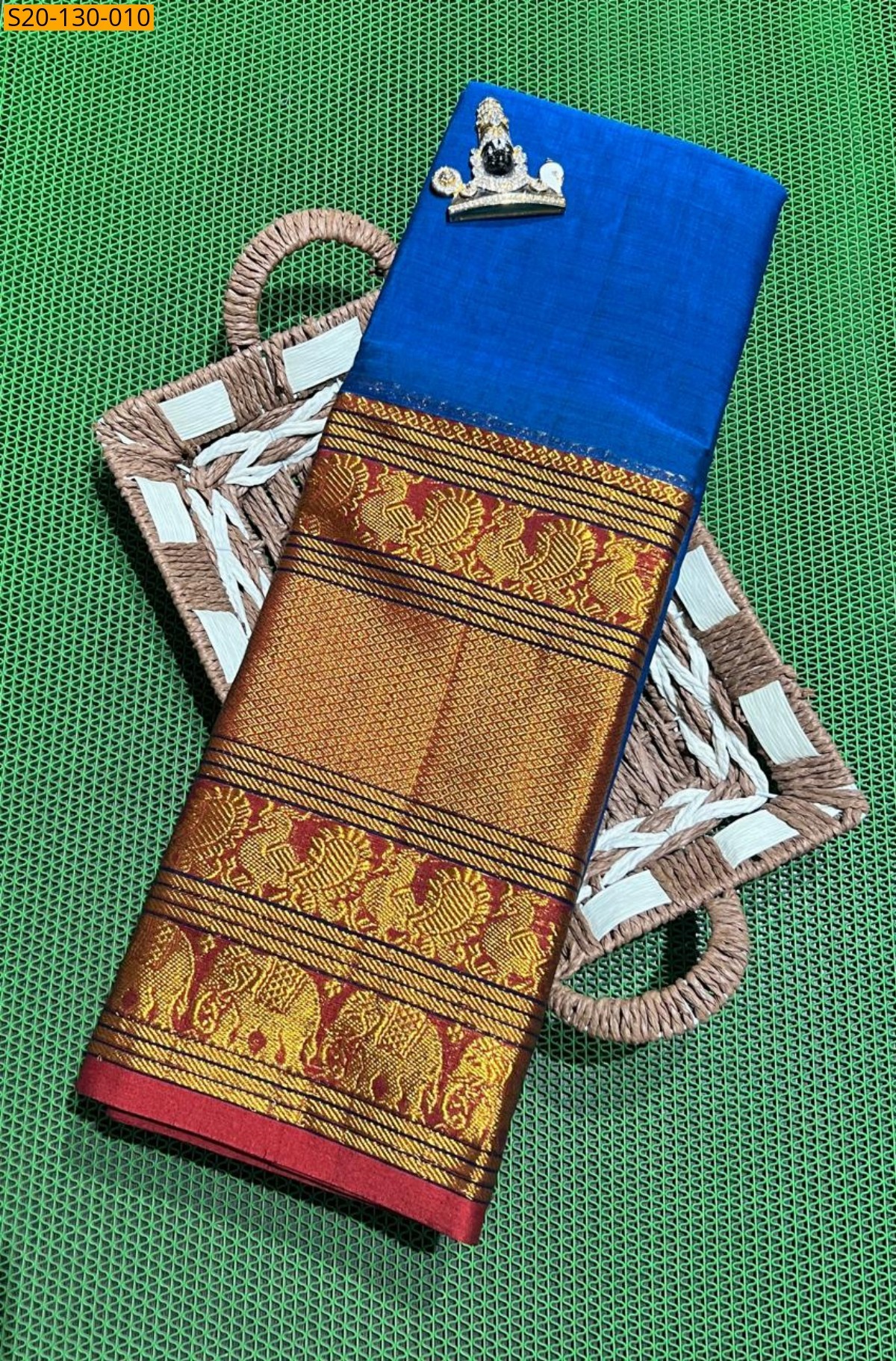 Blue Soft Narayanpet big mayuri border Sarees