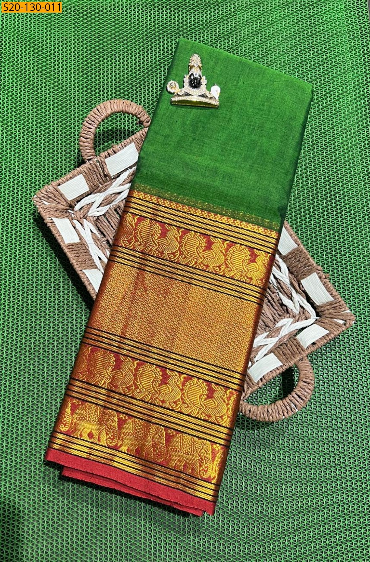 Green Soft Narayanpet big mayuri border Sarees