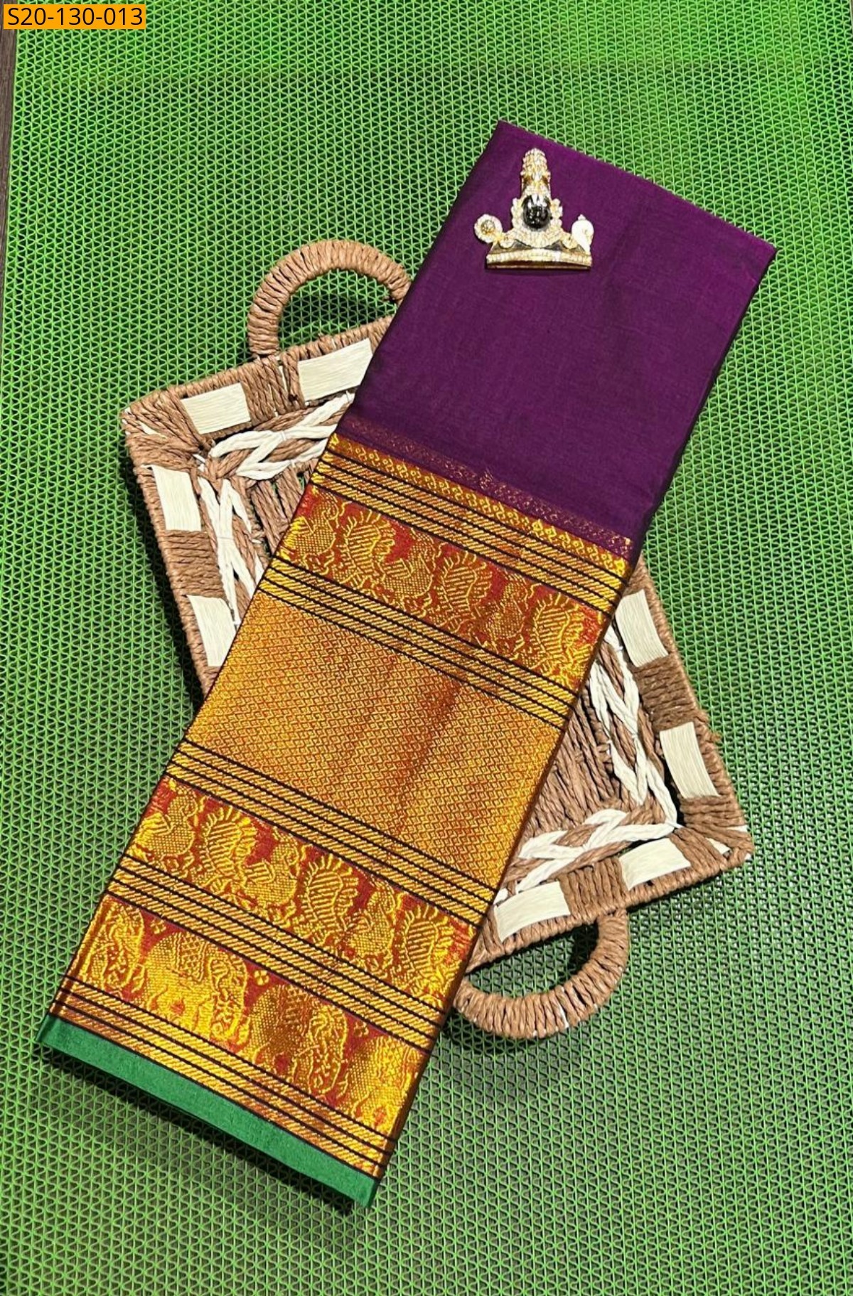 Violet Soft Narayanpet big mayuri border Sarees