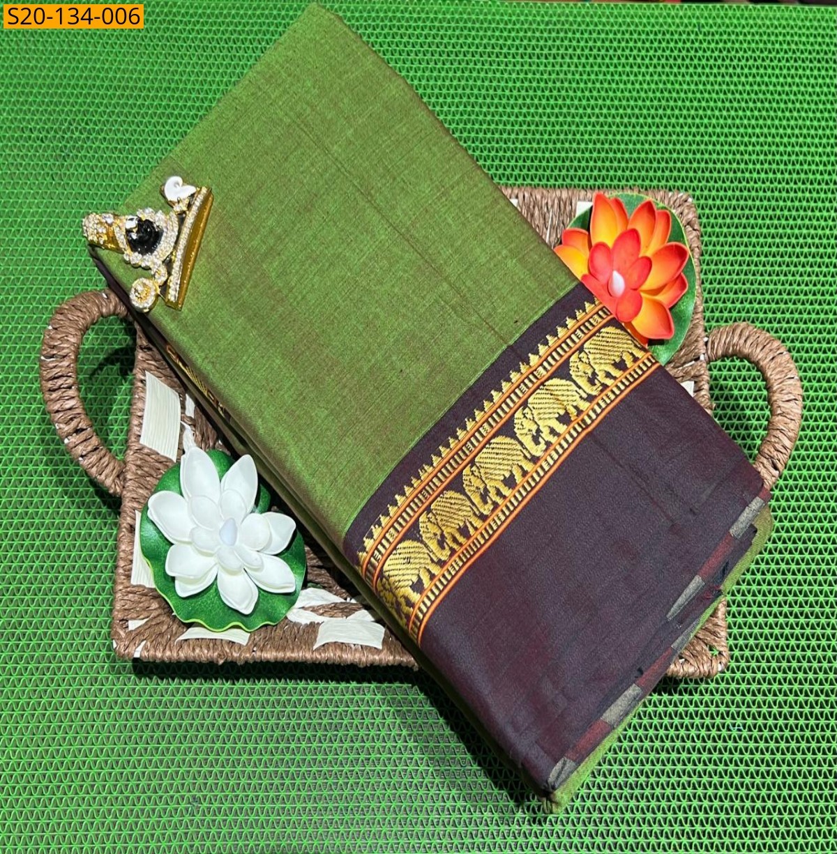Green Narayanpet soft cotton saree 