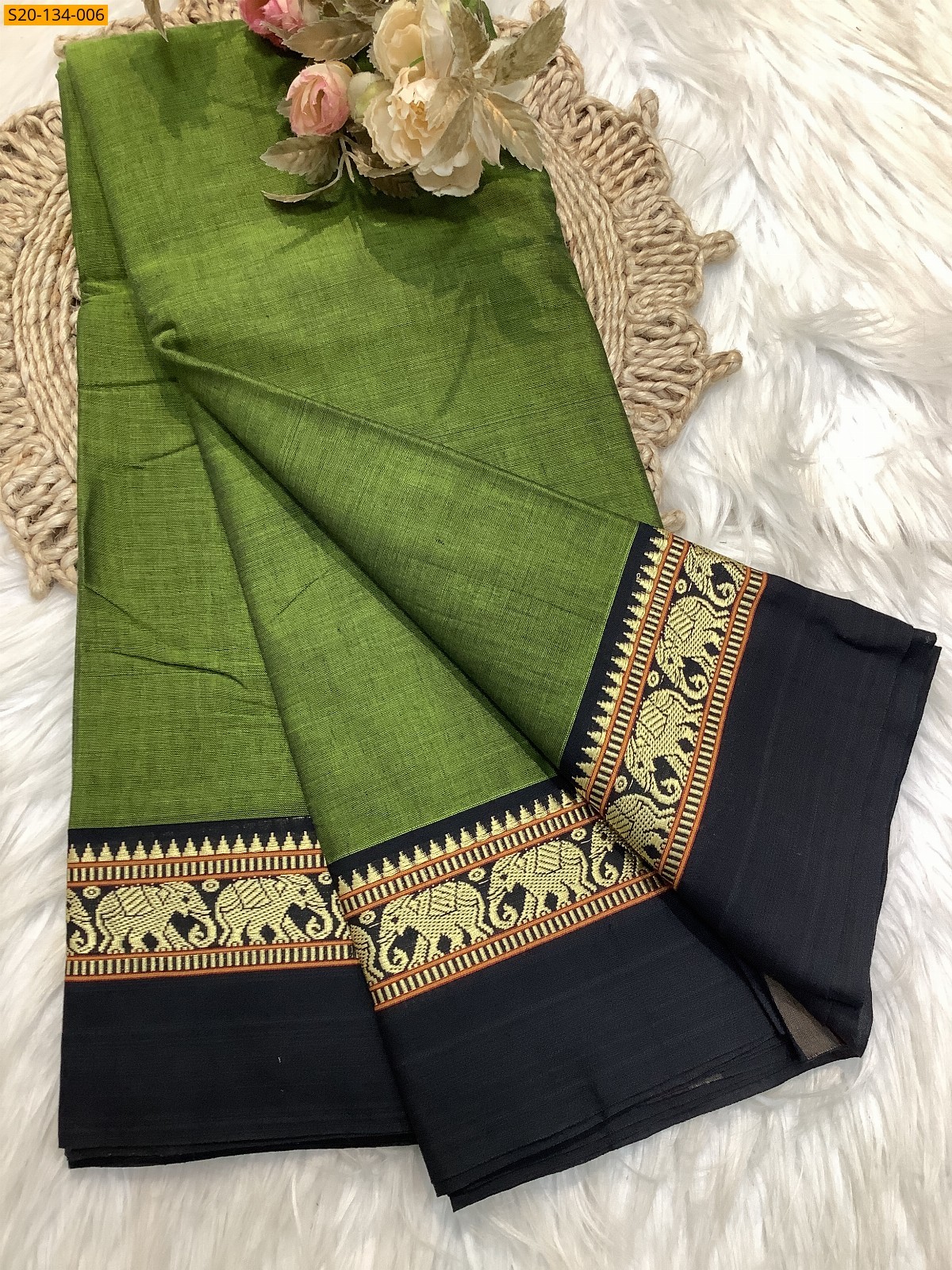 Green Narayanpet soft cotton sarees
