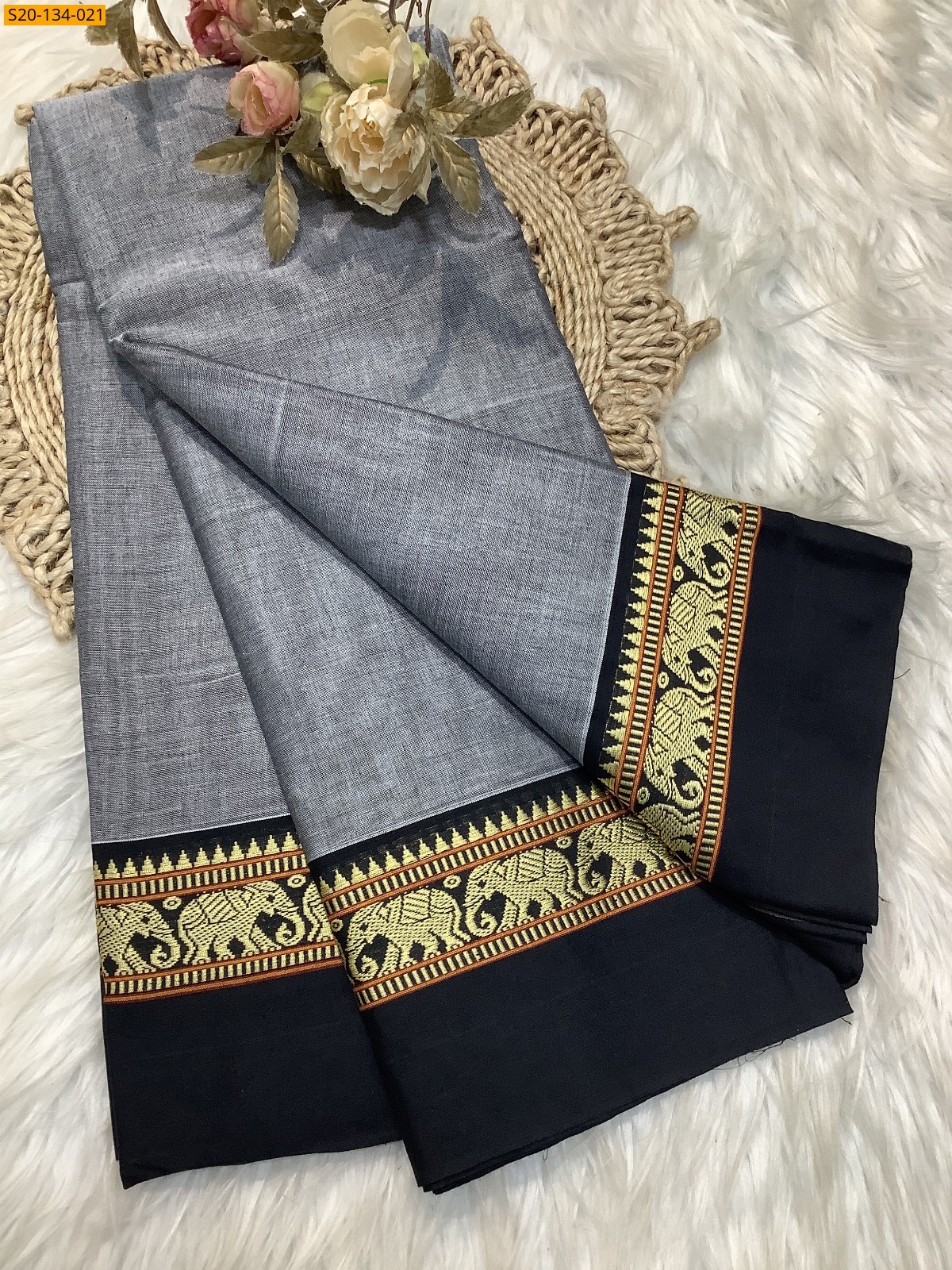 Gray Narayanpet soft cotton sarees