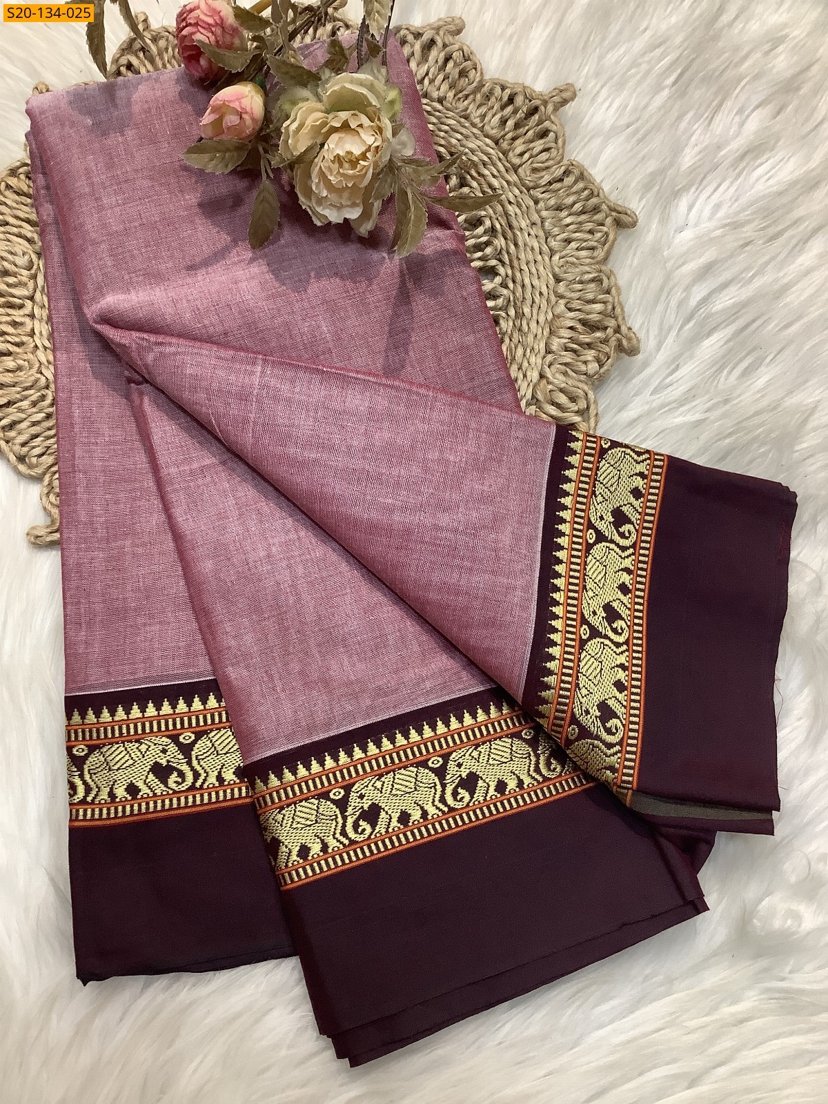 Onion Pink Narayanpet soft cotton sarees