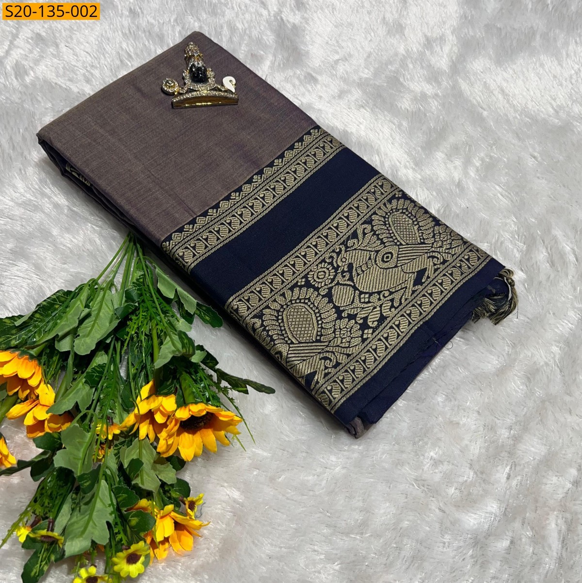 Gray Narayanpet soft cotton saree 