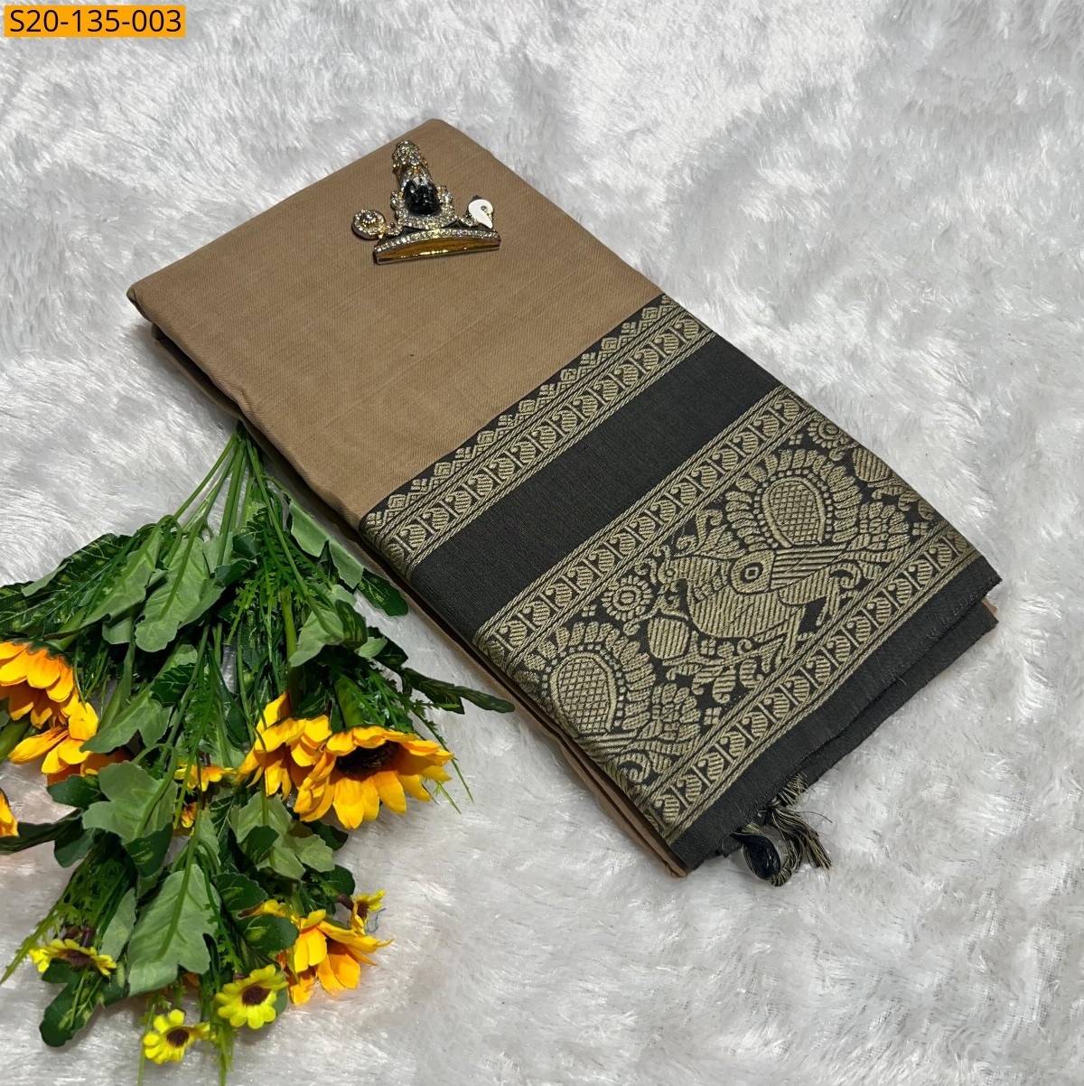 Brown Narayanpet soft cotton saree 
