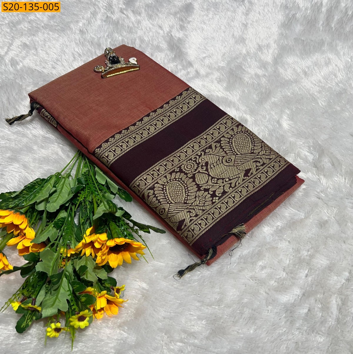 Peach Narayanpet soft cotton saree 