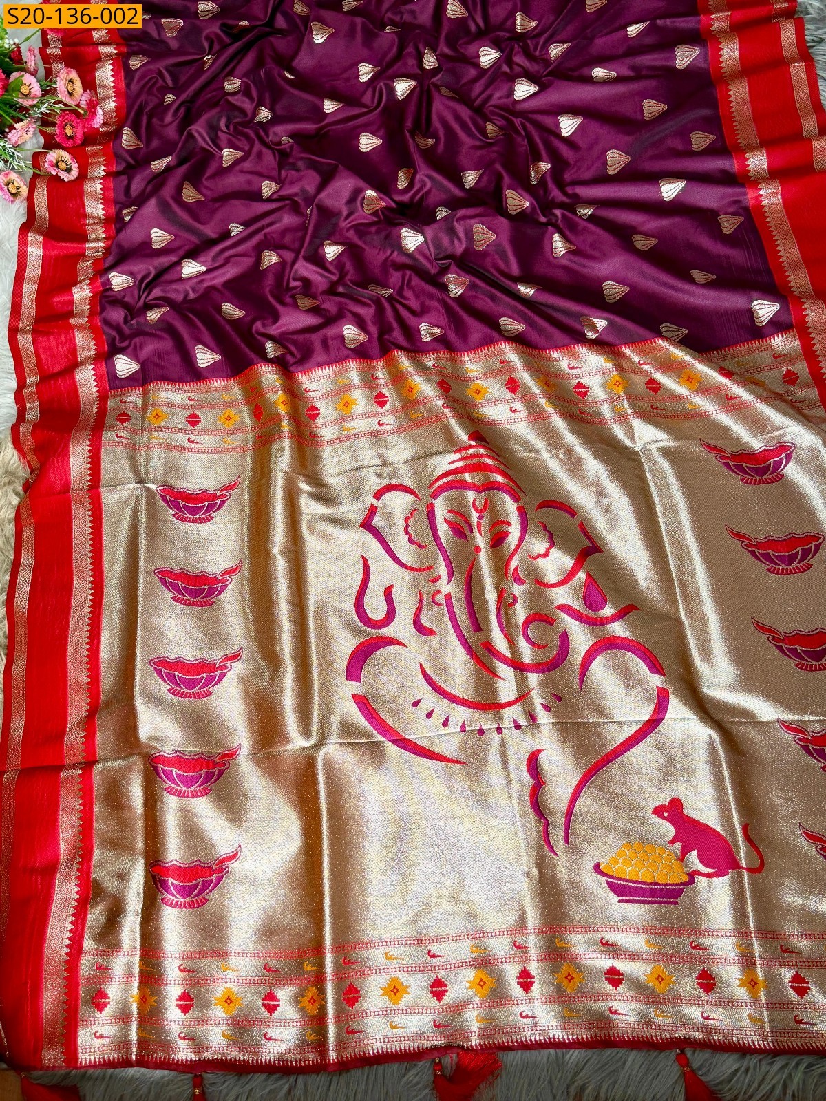 Magenta Soft silk dual tone  paithani sarees