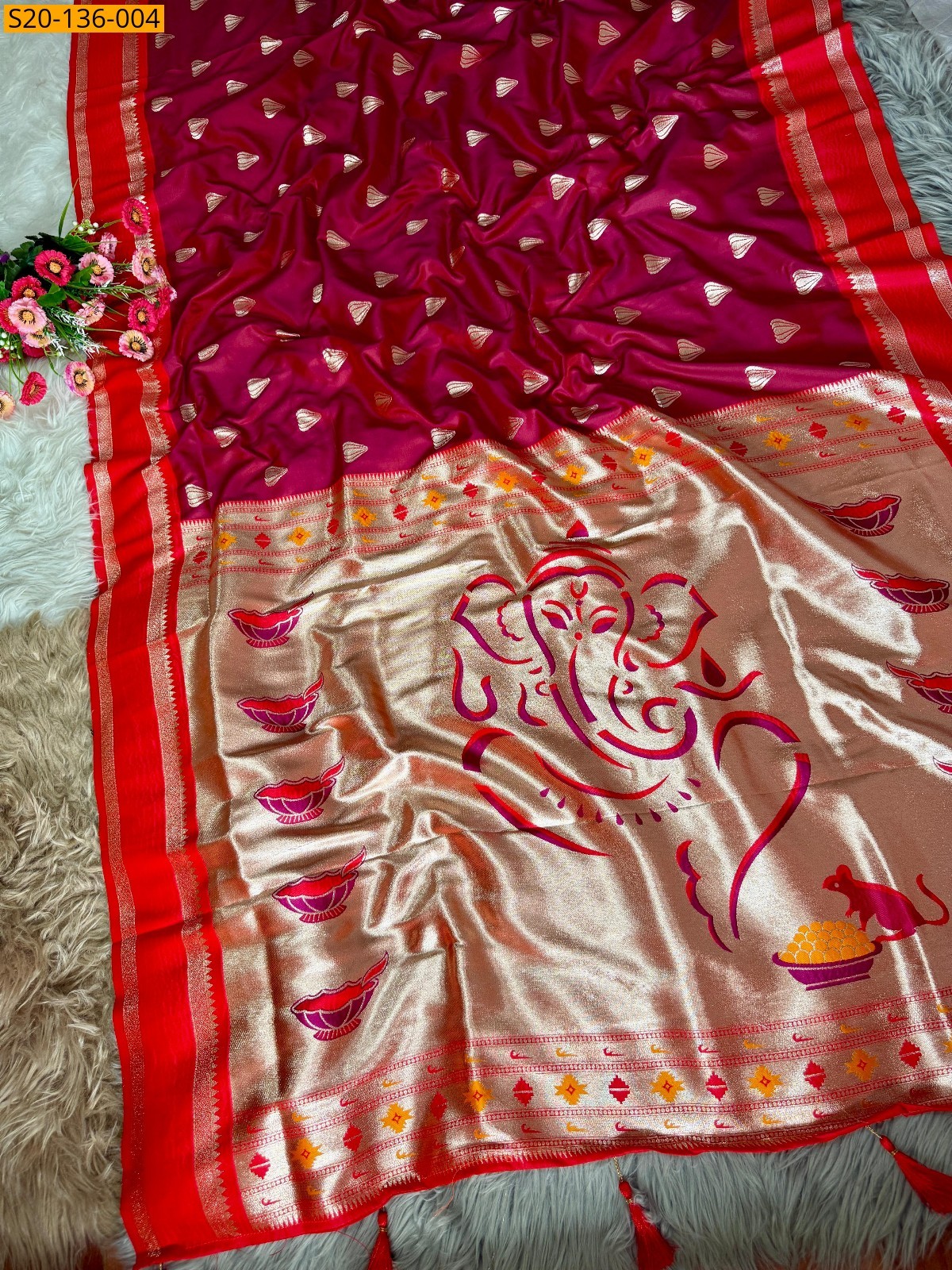 Maroon Soft silk dual tone  paithani sarees