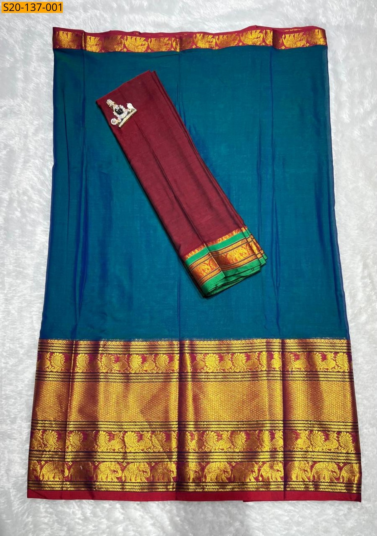 Blue Handwoven narayanpet lehenga material 