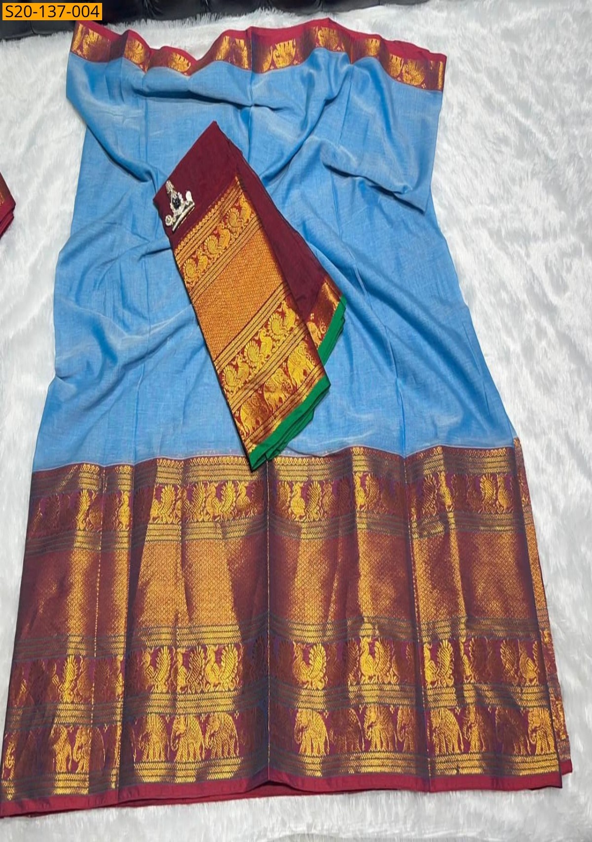 Blue Handwoven narayanpet lehenga material 
