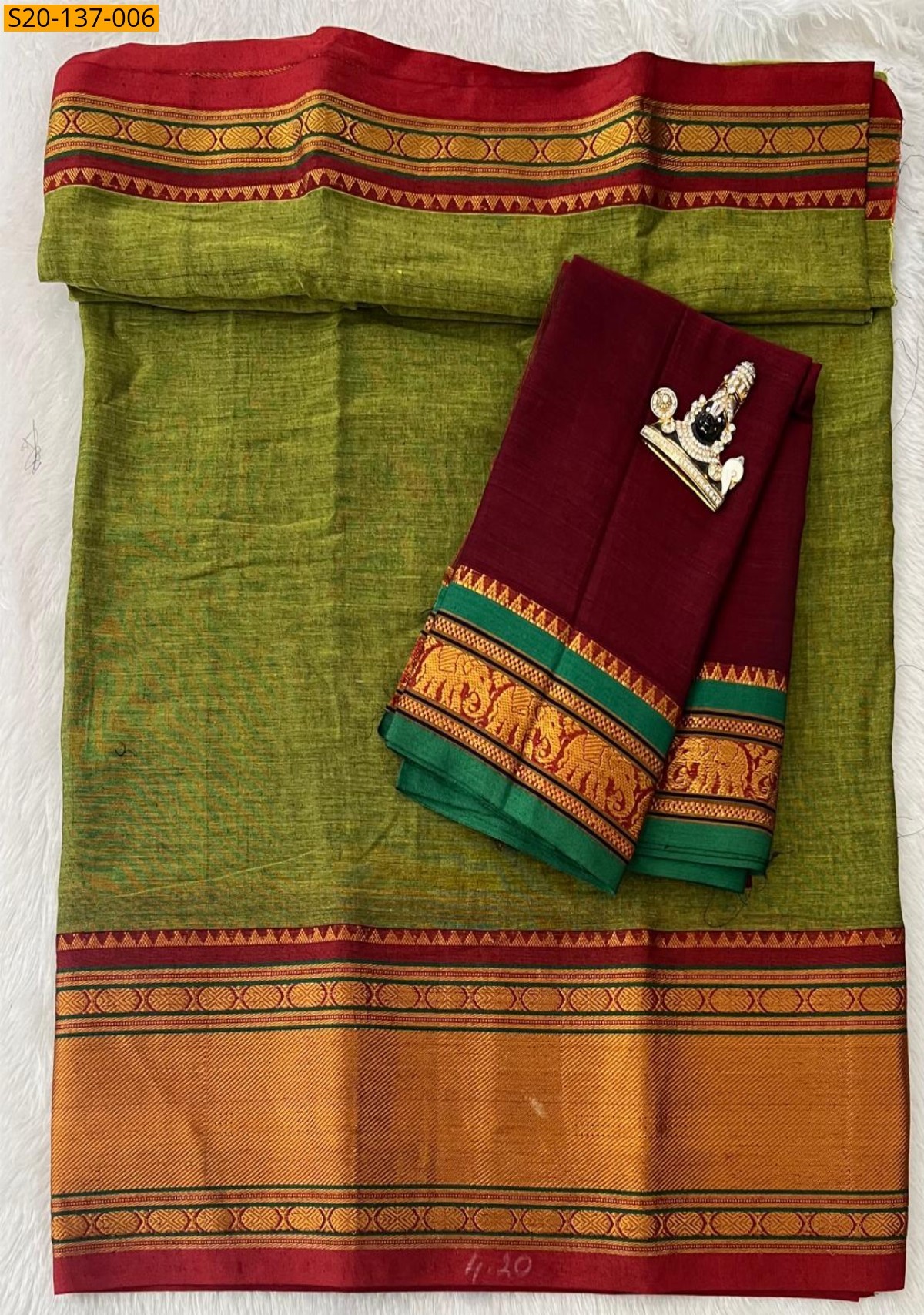 Green Handwoven narayanpet lehenga material 