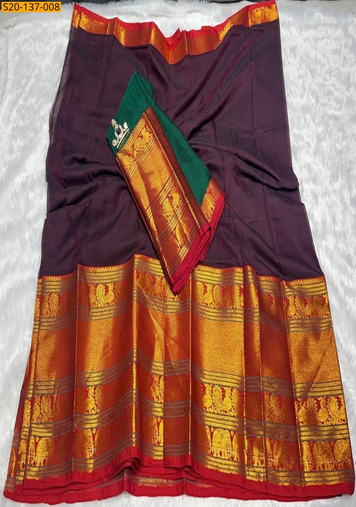 Wine Handwoven narayanpet lehenga material 
