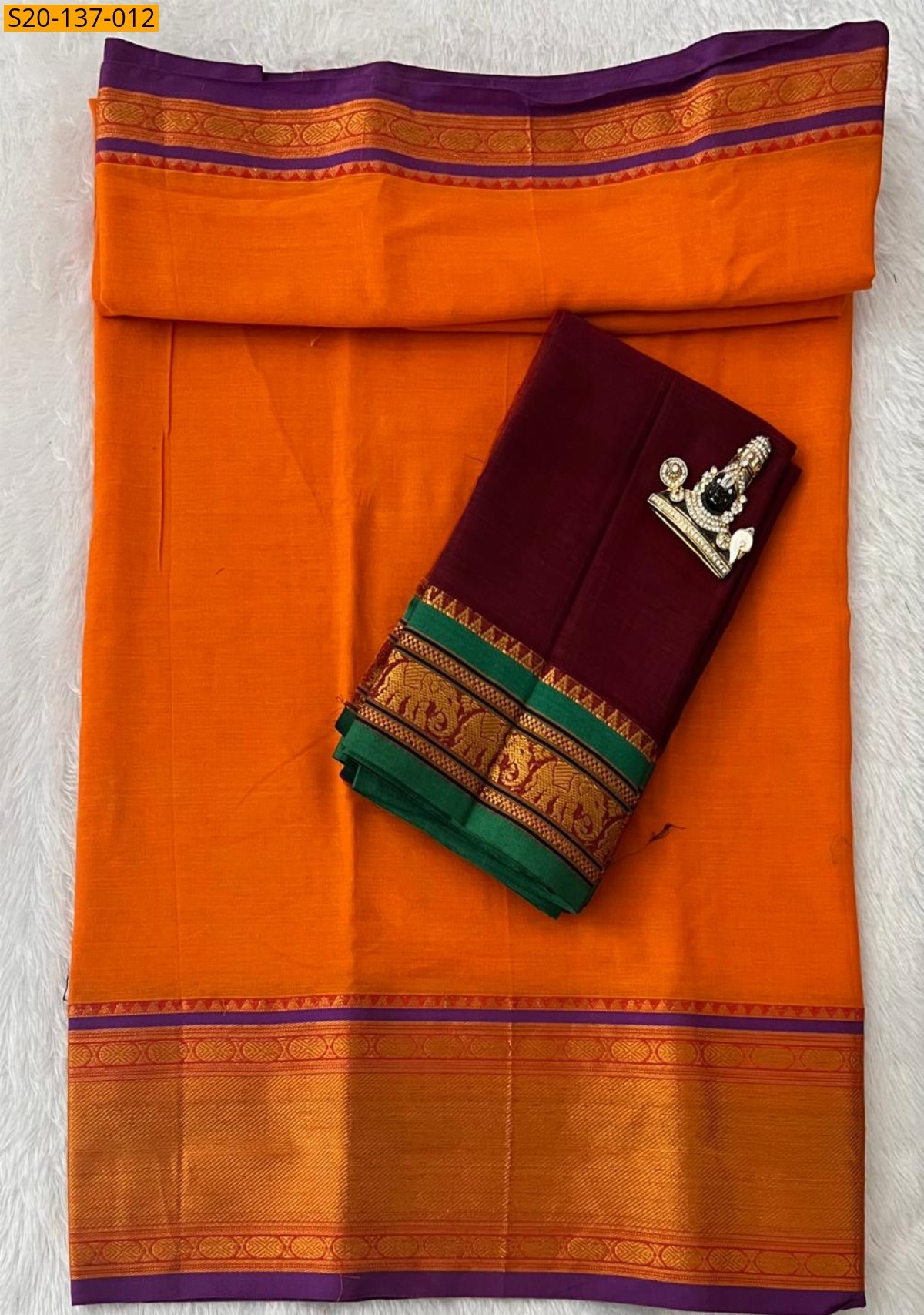 Orange Handwoven narayanpet lehenga material 