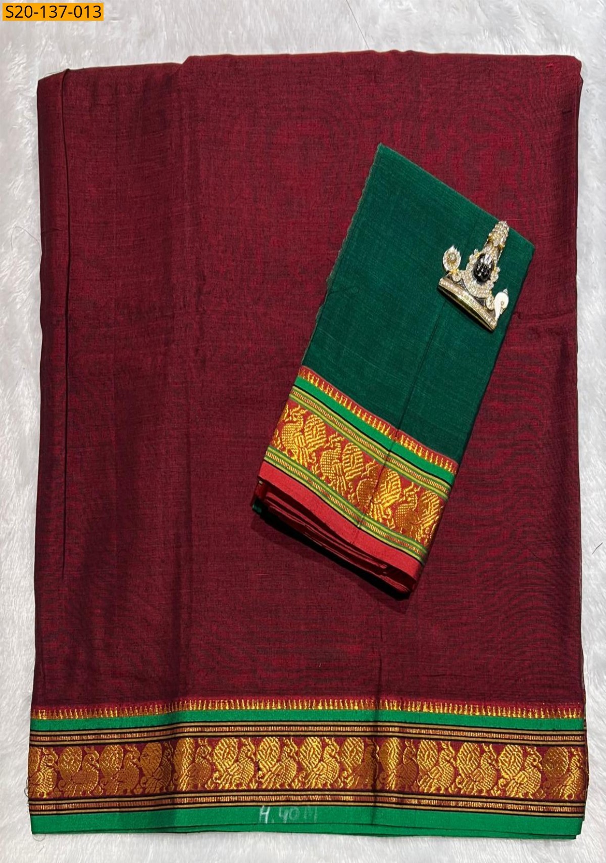 Maroon Handwoven narayanpet lehenga material 