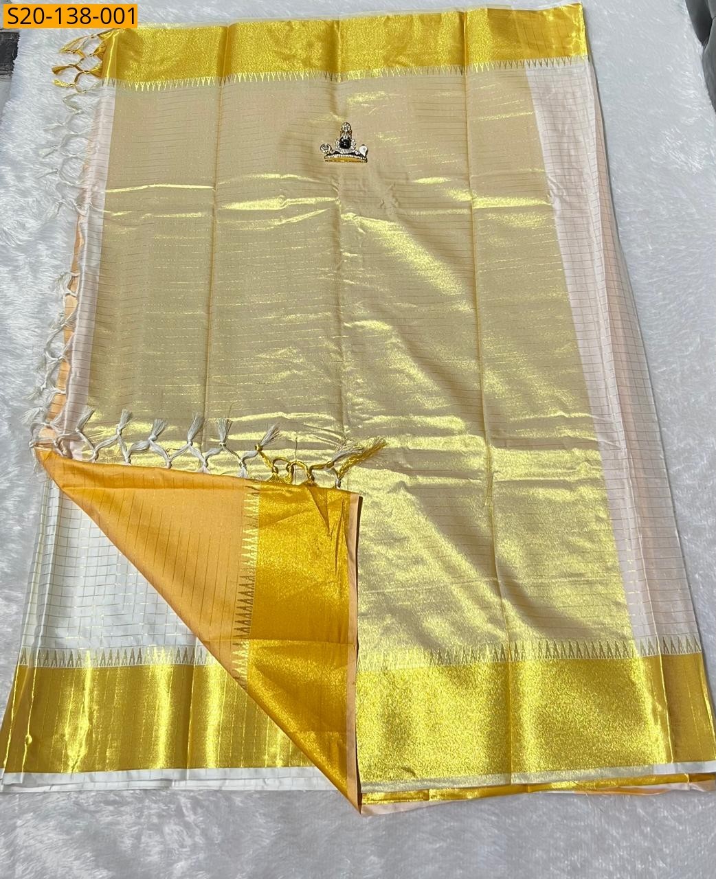 Half White Traditional kerala silk gold saree