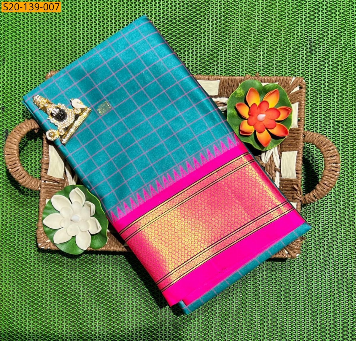 Sky Blue Traditional kovilpatti cotton saree