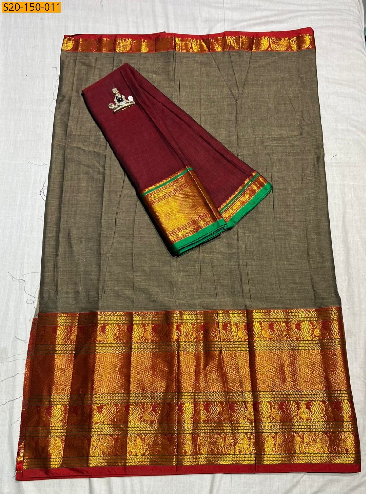 Brown Traditional handwoven narayanpet Dress material 