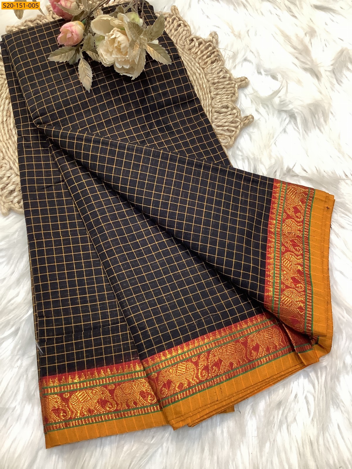 Black Traditional narayanpet drapes saree