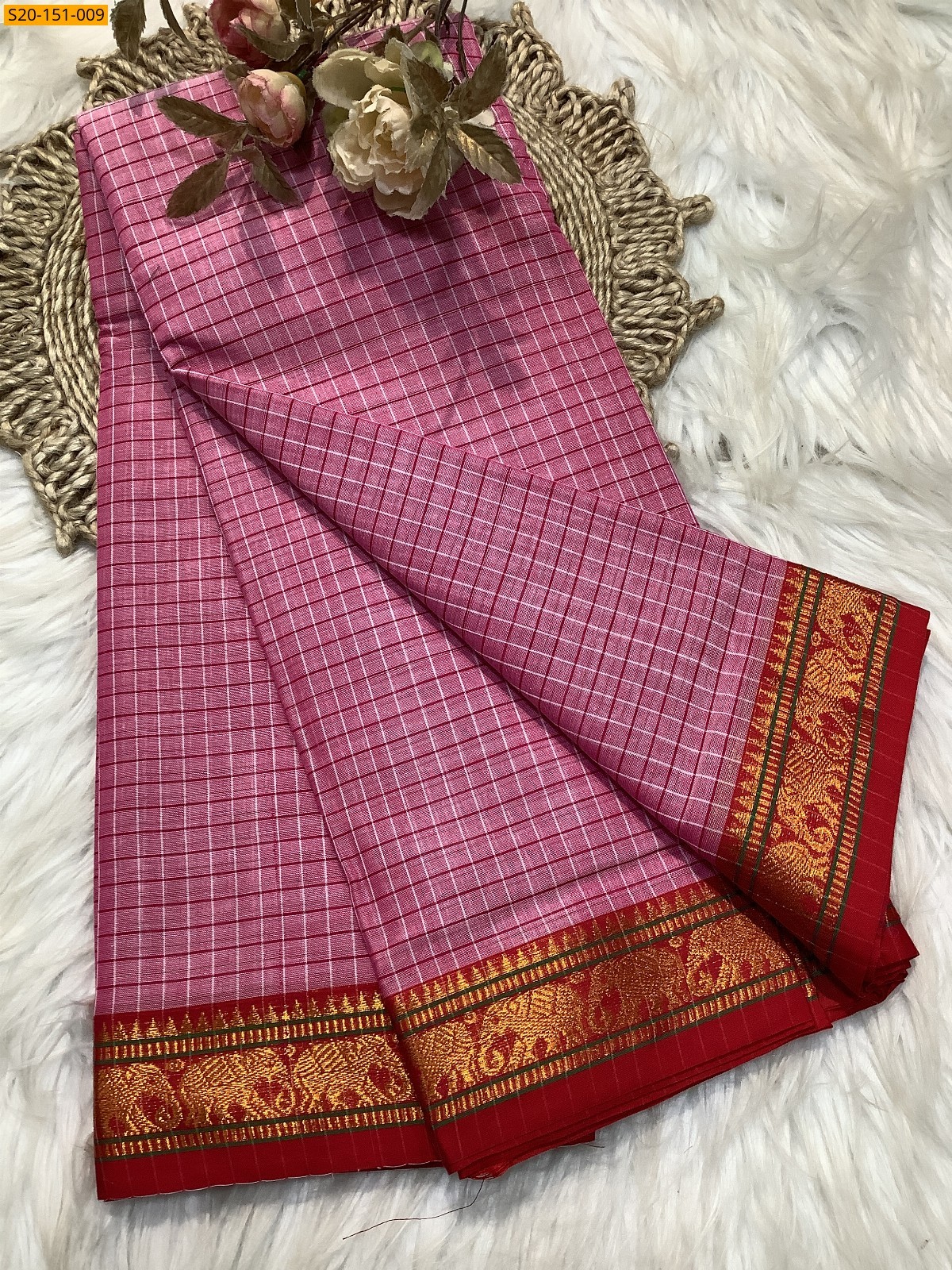 Pink Traditional narayanpet drapes saree