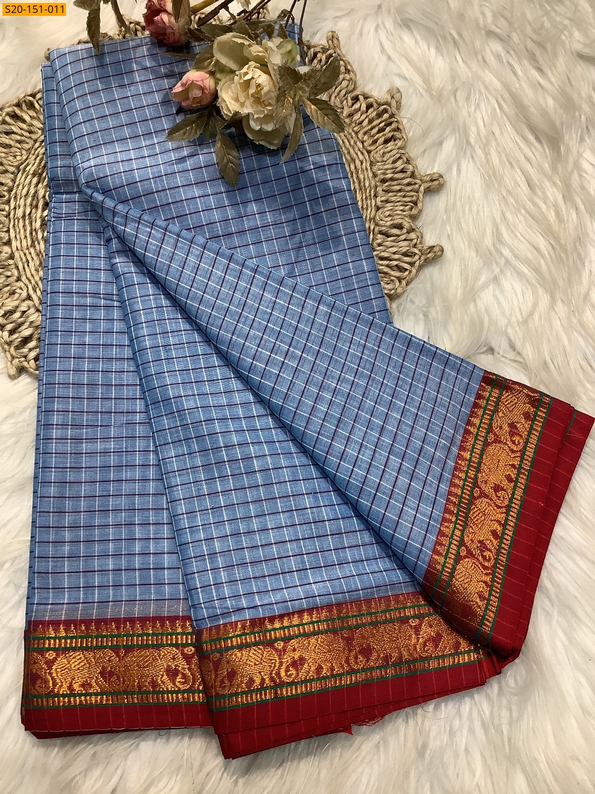 Blue Traditional narayanpet drapes saree
