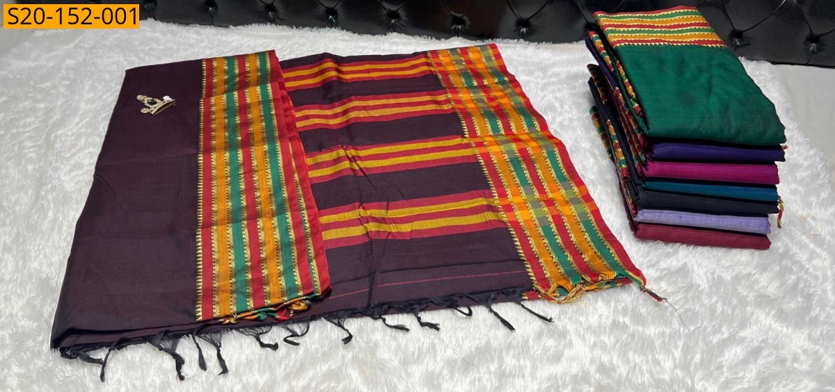 Brown Traditional narayanpet drapes saree