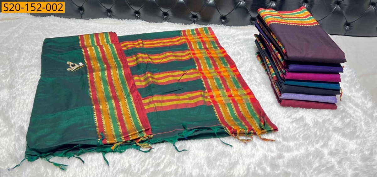 Green Traditional narayanpet drapes saree