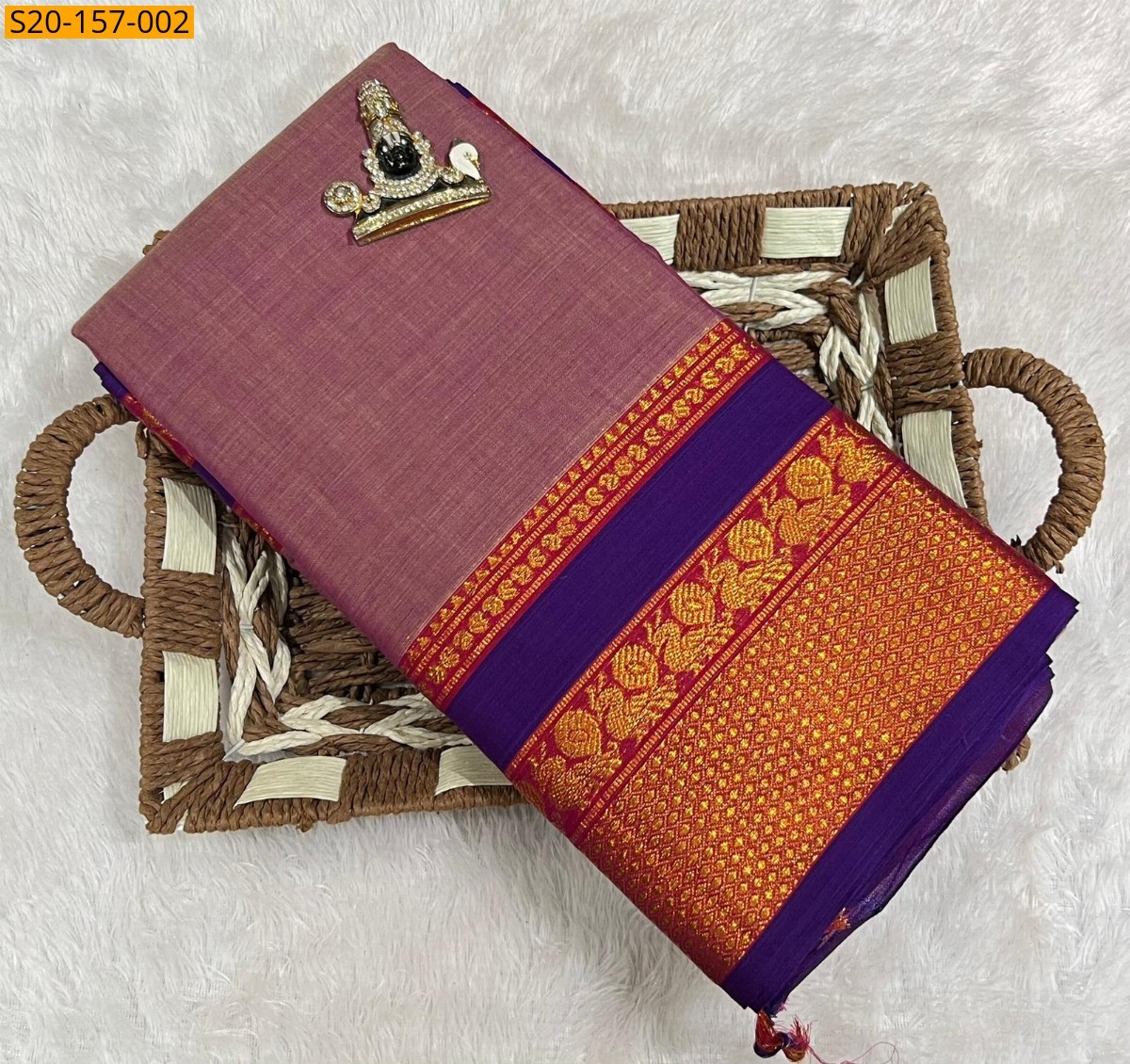 Peach Traditional handwoven narayanpet cotton sarees 