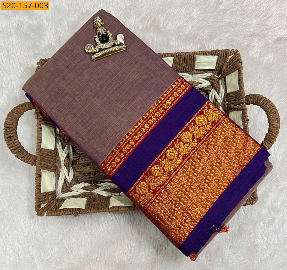 Brown Traditional handwoven narayanpet cotton sarees 
