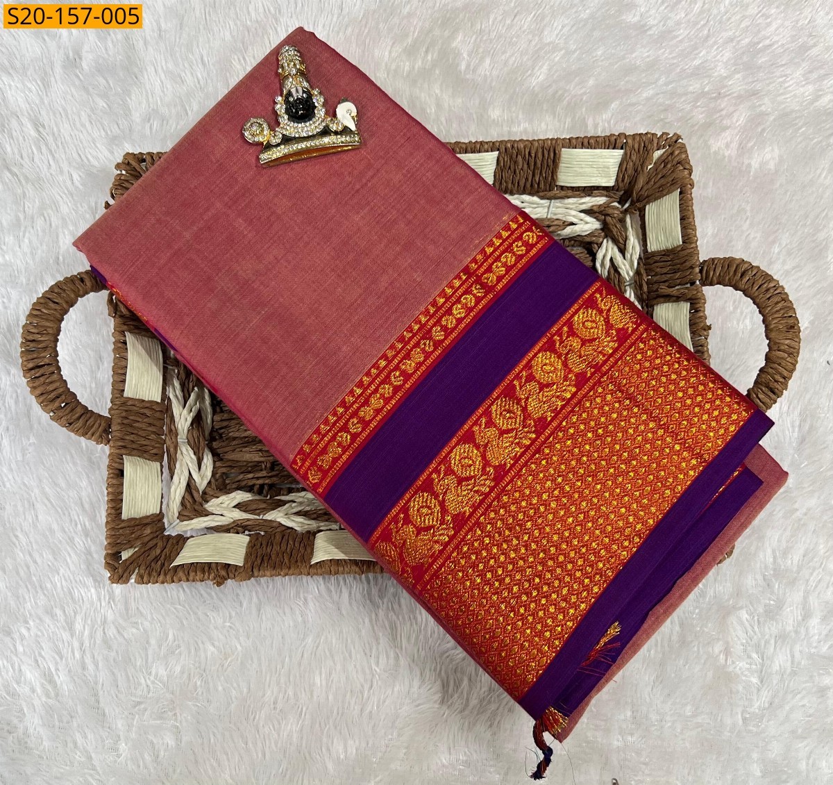 Peach Traditional handwoven narayanpet cotton sarees 