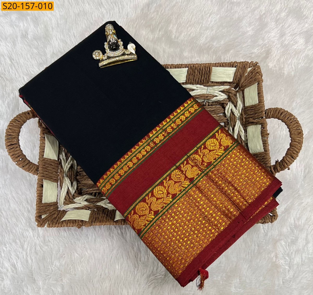 Black Traditional handwoven narayanpet cotton sarees 