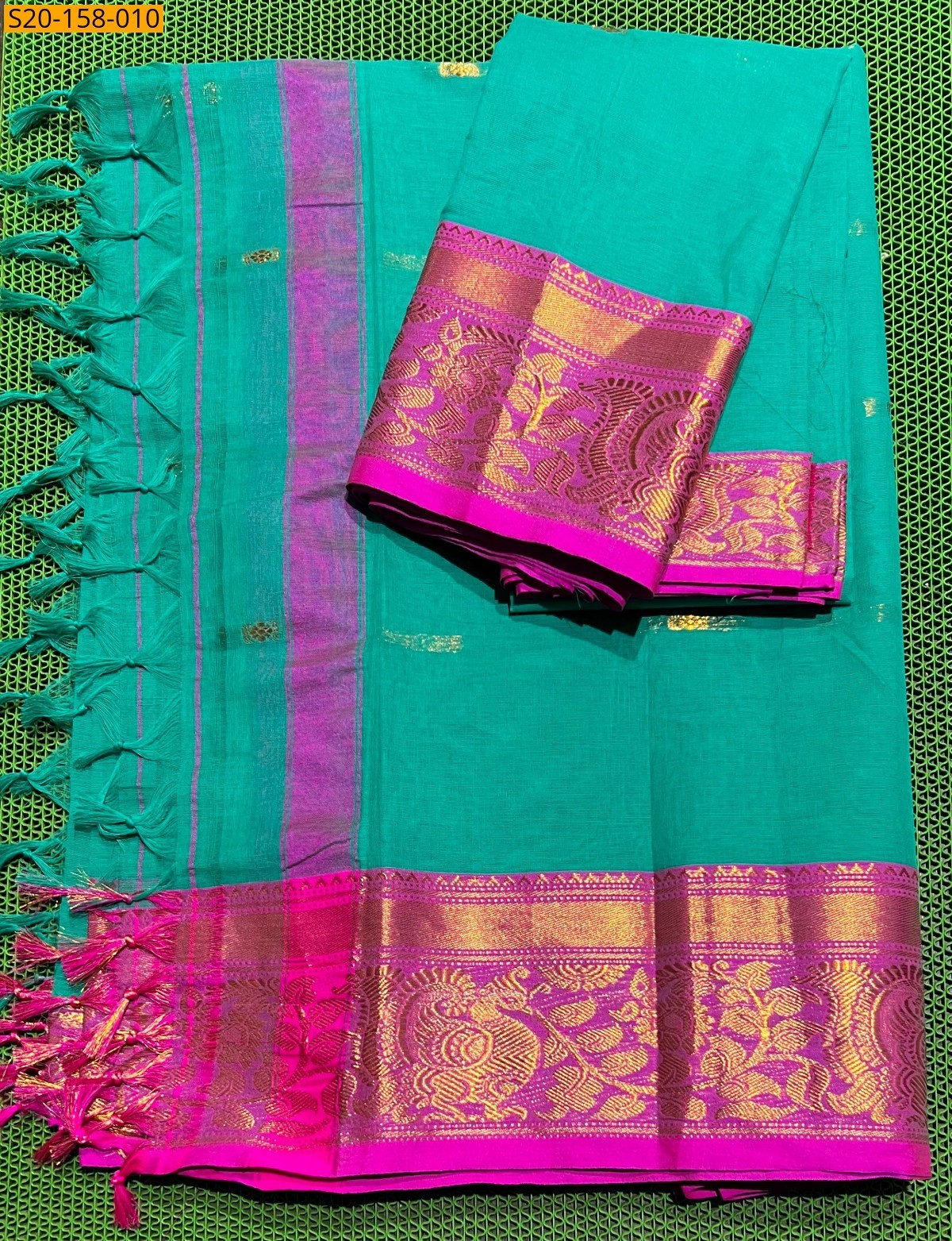 Green Kanchi cotton dress material