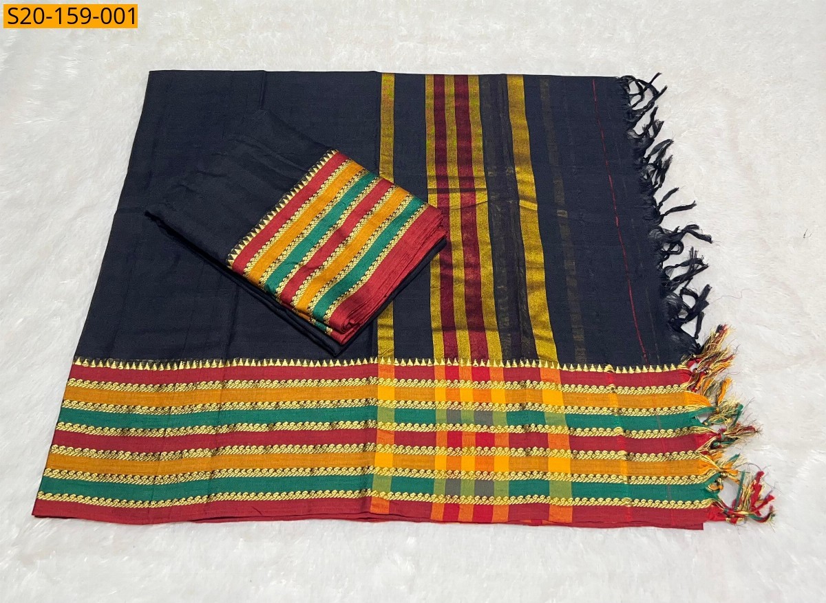 Black Traditional handwoven narayanpet  material