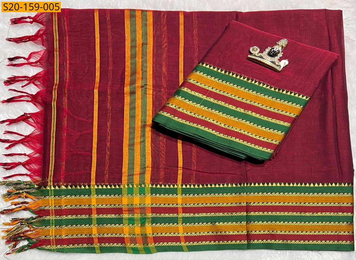 Maroon Traditional handwoven narayanpet  material