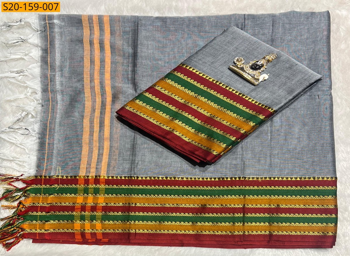 Gray Traditional handwoven narayanpet  material