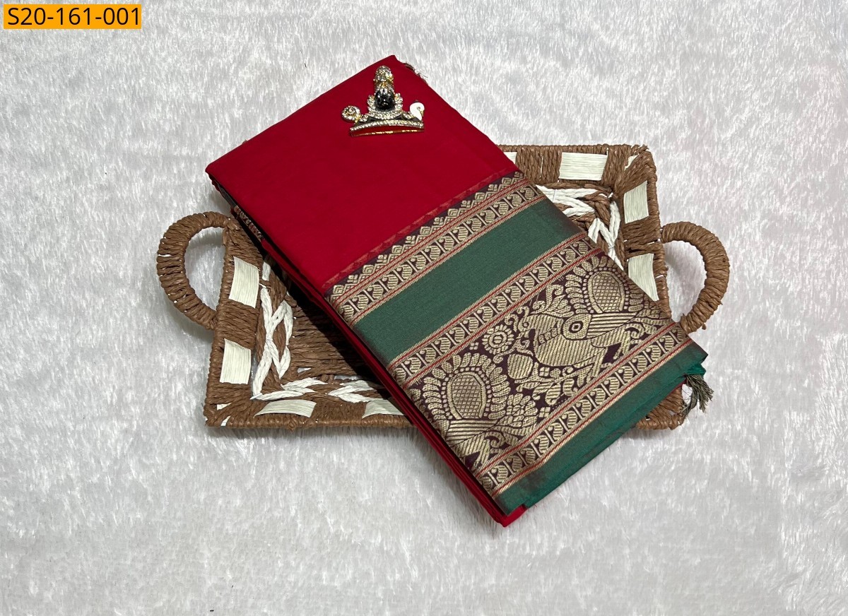 Red Traditional narayanpet drapes Sarees