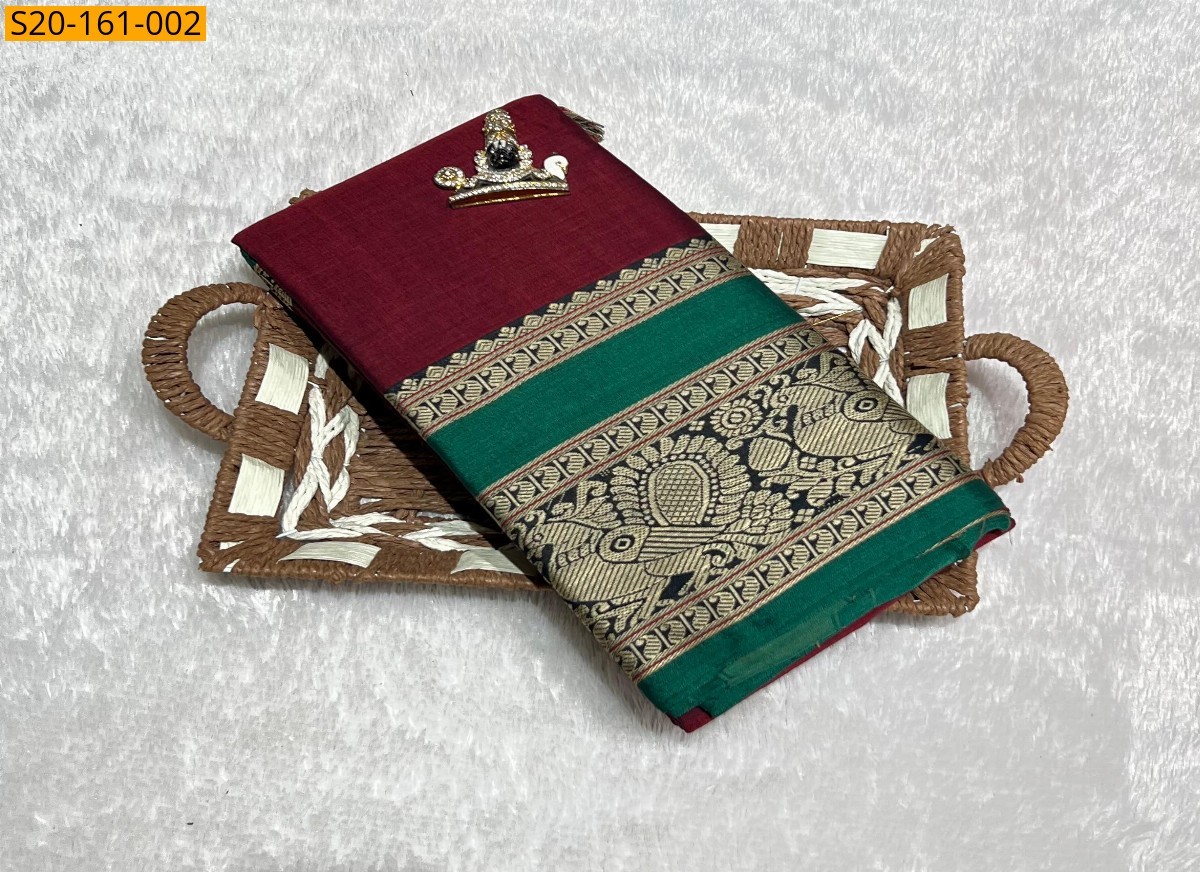 Maroon Traditional narayanpet drapes Sarees