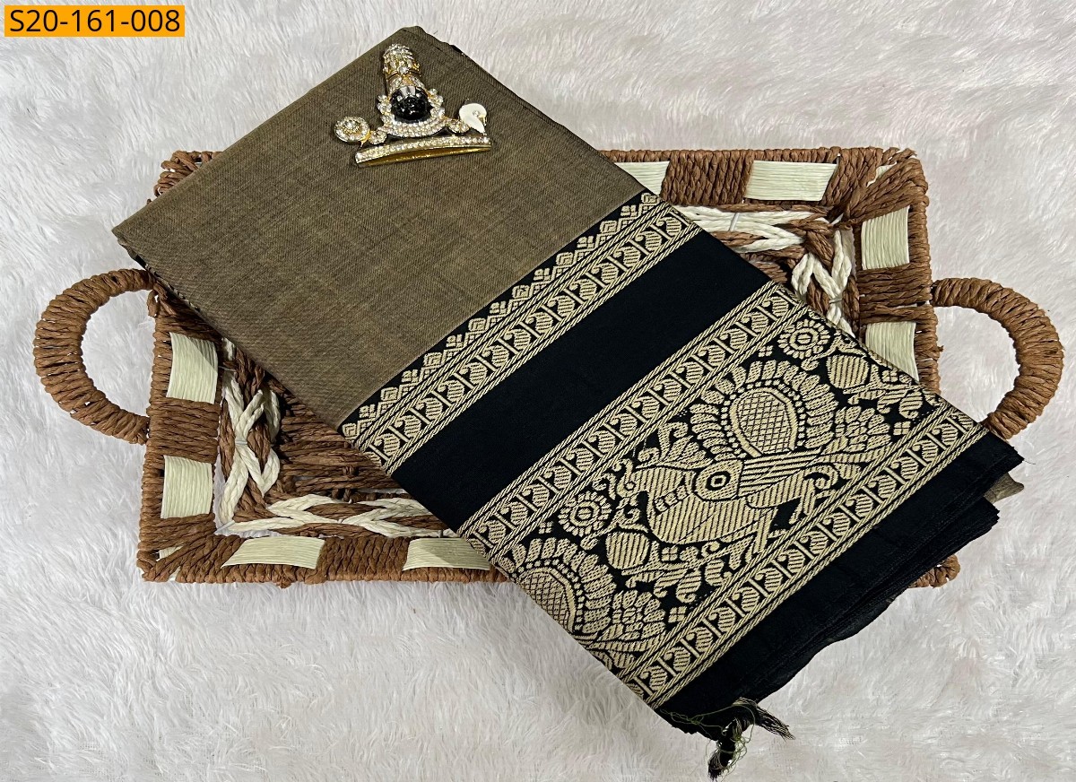 Brown Traditional narayanpet drapes Sarees