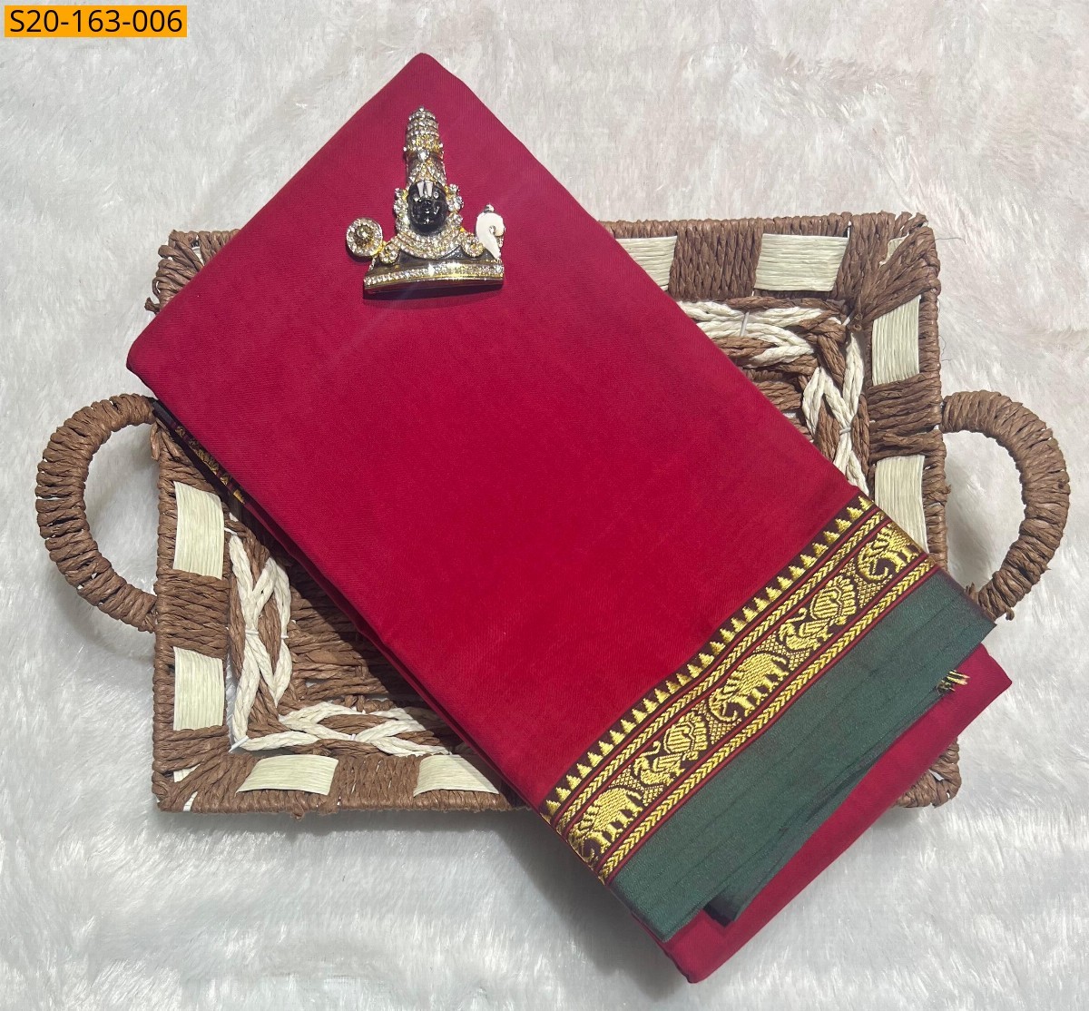 Red Traditional narayanpet drapes saree